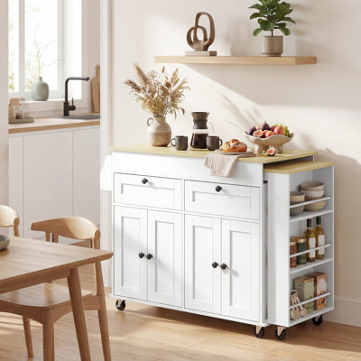 Îlot de cuisine avec table extensible, chariot de cuisine sur roulettes