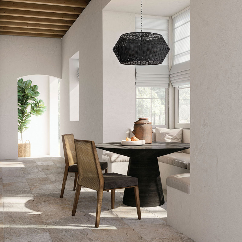 Matte Black Woven Rattan Drum Pendant Light
