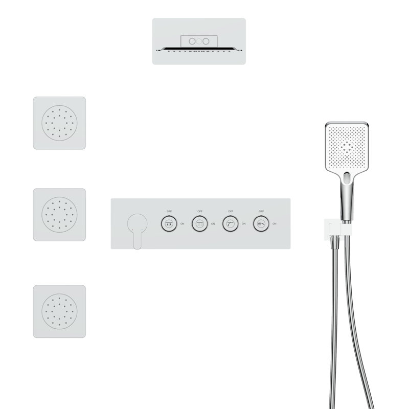 Ensemble de robinet de douche mural Bellver pour salle de bain, eau de massage mural, douche de pluie en acier inoxydable chromé
