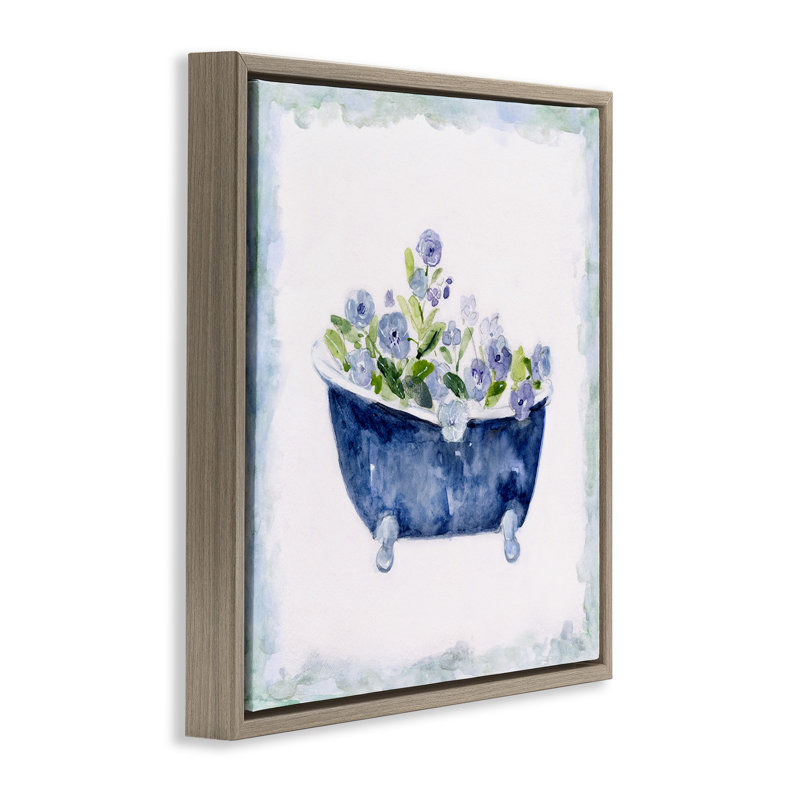 Charmantes fleurs de baignoire bleues, H 18 po x l 18 po, Cadre flottant orme Montalcino