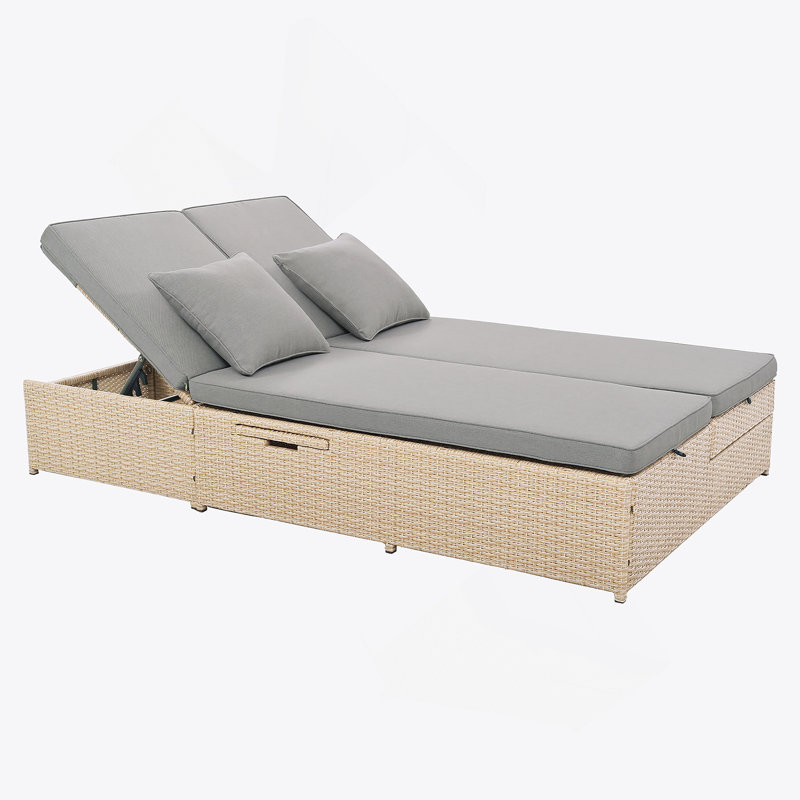 Outdoor Sunbed, Rattan Patio Reclining Chairs With Adjustable Backrest And Seat, Conversational Set, Brown