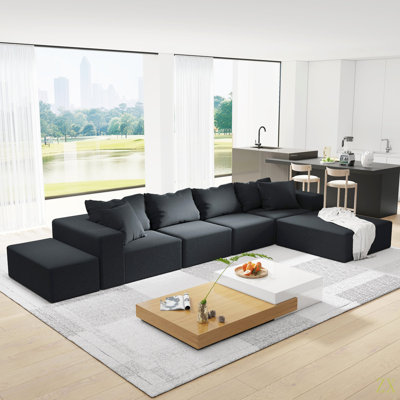 Ensemble de canapé modulaire rembourré moderne, canapé modulaire en forme de L de 132 po avec 6 oreillers