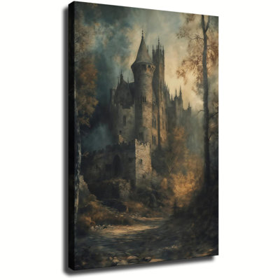 Vintage Renaissance Castle Painting Wall Decor, Moody Medieval Canvas Wall Art for Living Room, Dark Academia Antique Aesthetic