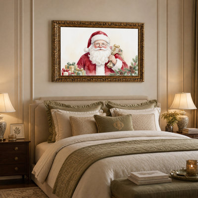 " Santa Claus With Gift Sack And Pine Branches " Painting