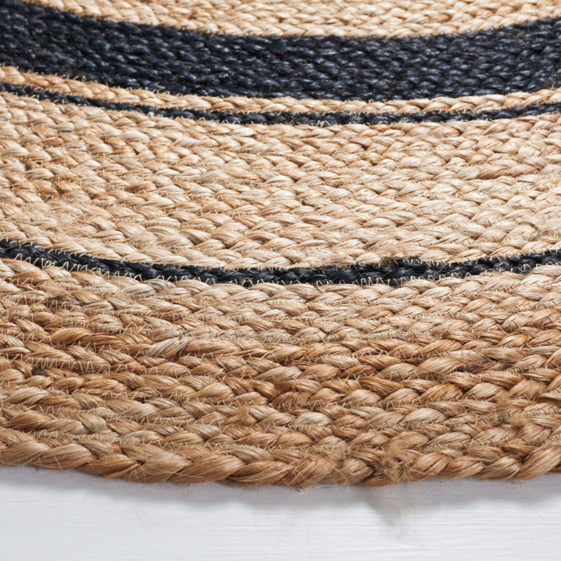Round Paola Geometric Handwoven Jute Black/Natural Area Rug, Round 10'