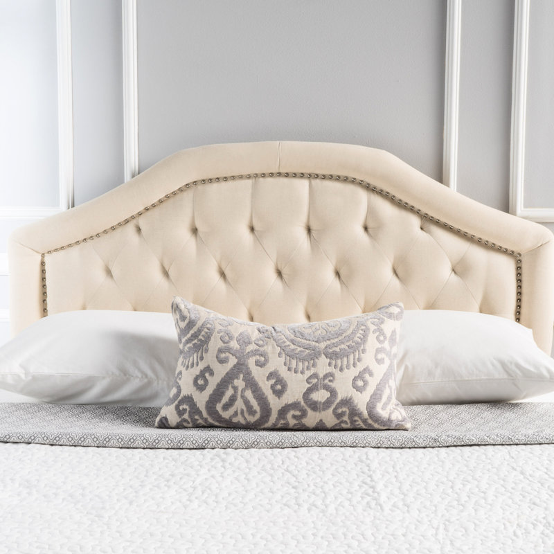 Queen Sized Headboard - Contemporary Look With Button And Diamond Stitch Nailhead Accents Beige Upholstery Assembly Needed Design Stitching Pattern Required