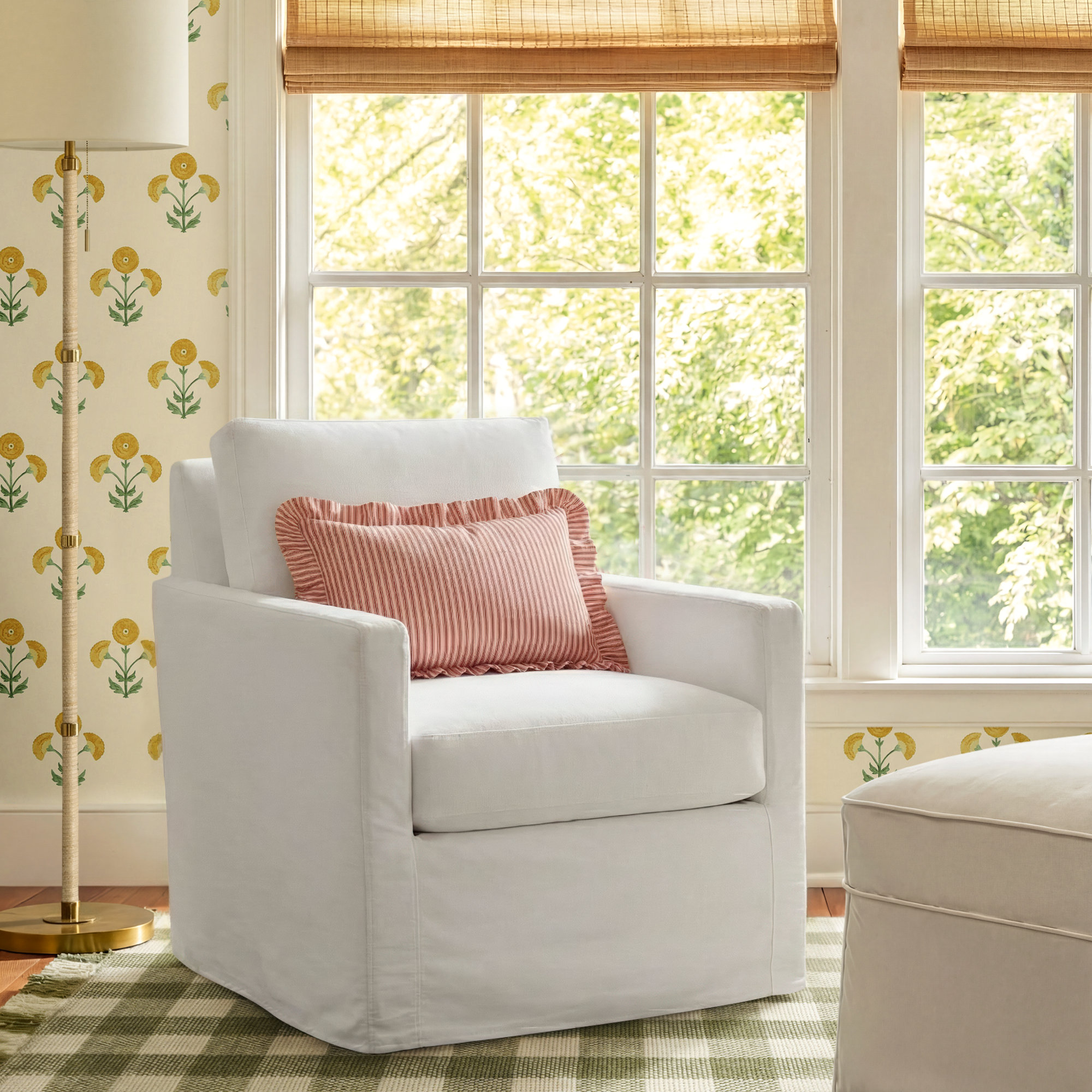 Savannah Upholstered Swivel Armchair, Classic Bleach White Twill