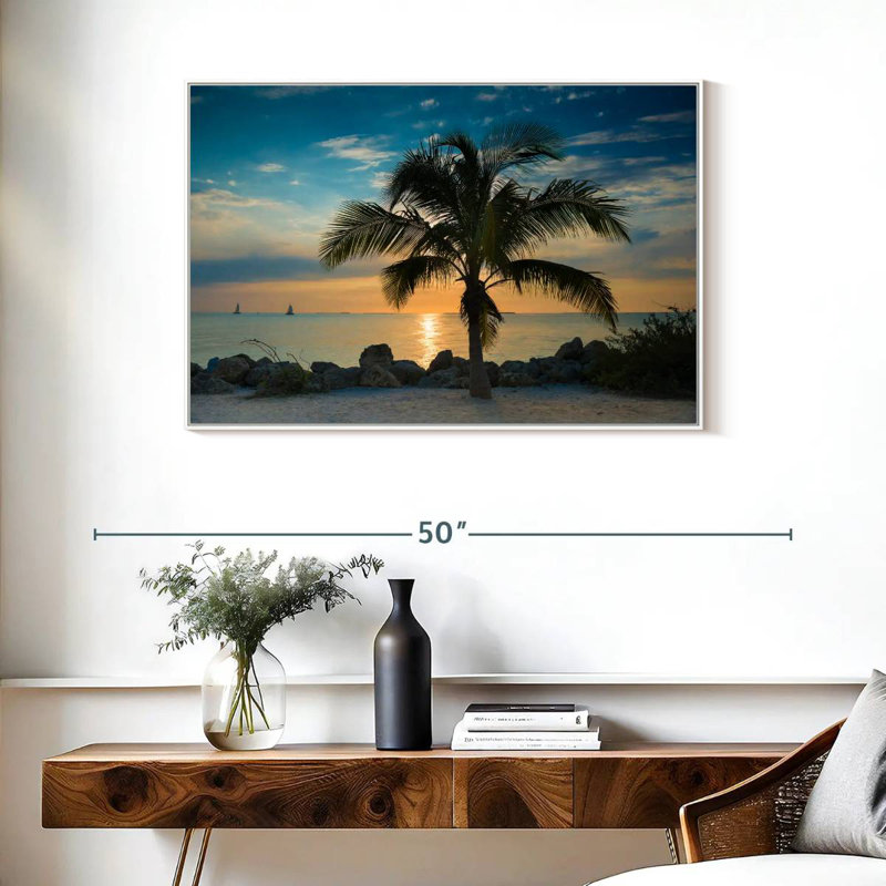 Palmier Key Key Sunset, Cadre flottant blanc, 37 po x 25 po