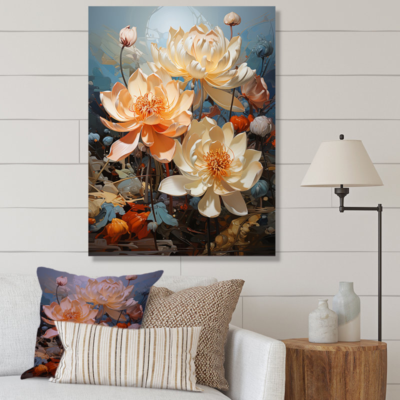 Lotus Cubist Harmony II sur toile, H 44 po x l 34 po x P 1,5 po, Toile tendue