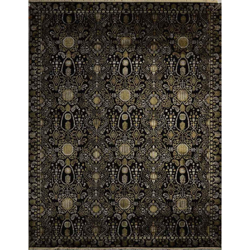 Transitional Hand Knotted Oriental Area Rug in Black