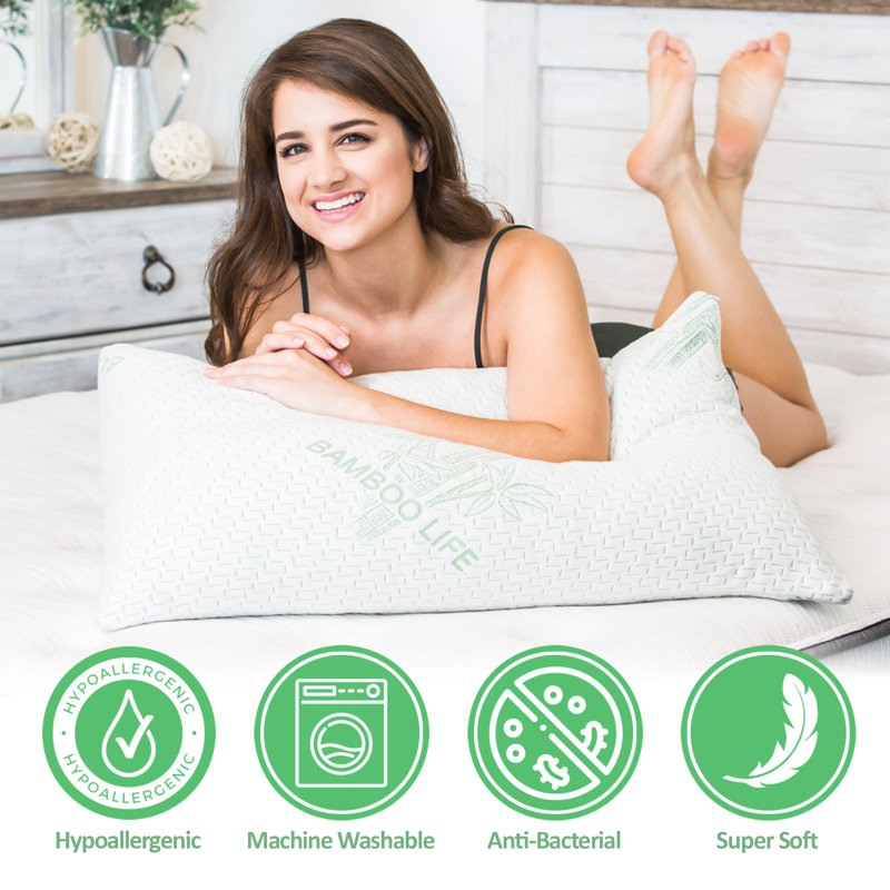 King Size Bamboo Memory Foam Bed Pillows with Washable Covers
