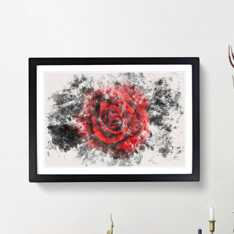 Red Rose in the Shadows - Picture Frame Painting Print, Black Framed, 62cm H x 87cm W x 2cm D