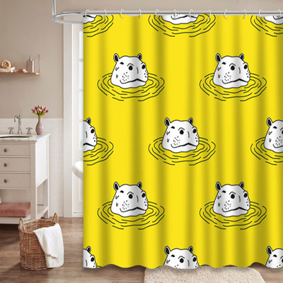 Colorful Animal Hippo Doodle Monkey Shower Curtain with 12 Hooks