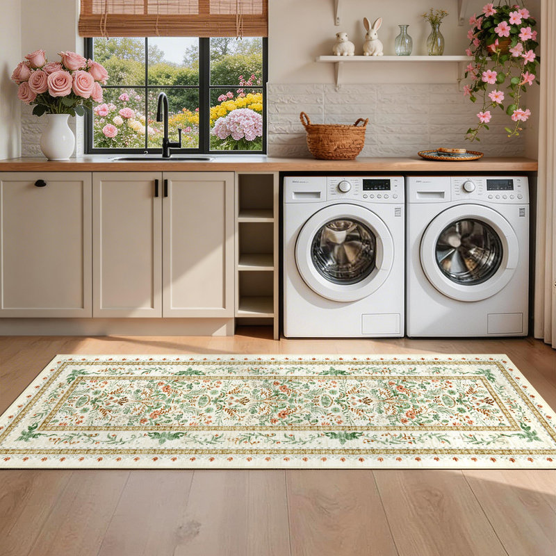 Tapis lavable moderne avec envers antidérapant, Beige, 2 x 6 pi