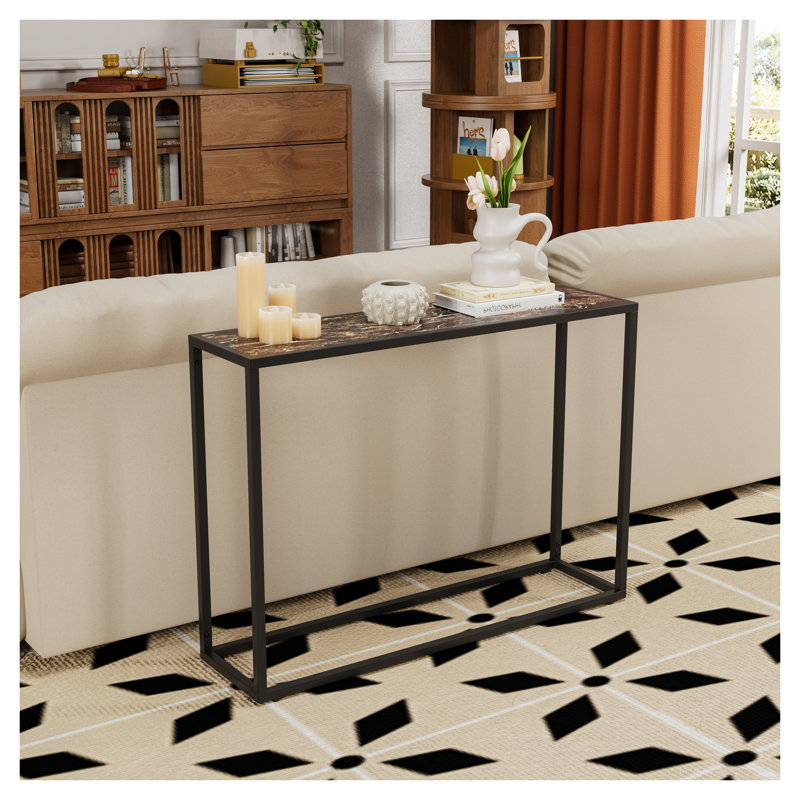 Console étroite, table de vestibule industrielle haut de gamme enveloppée - table d'entrée brune et noire pour petits espaces