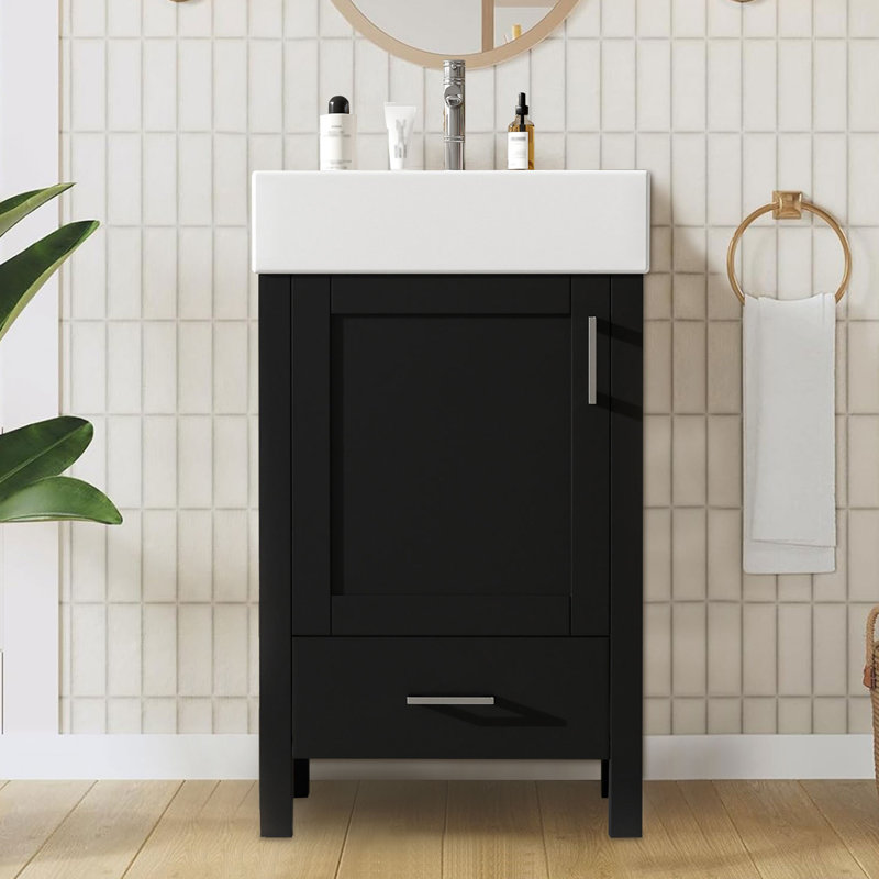 20" Freestanding Single Bathroom Vanity with Ceramic Top, Black