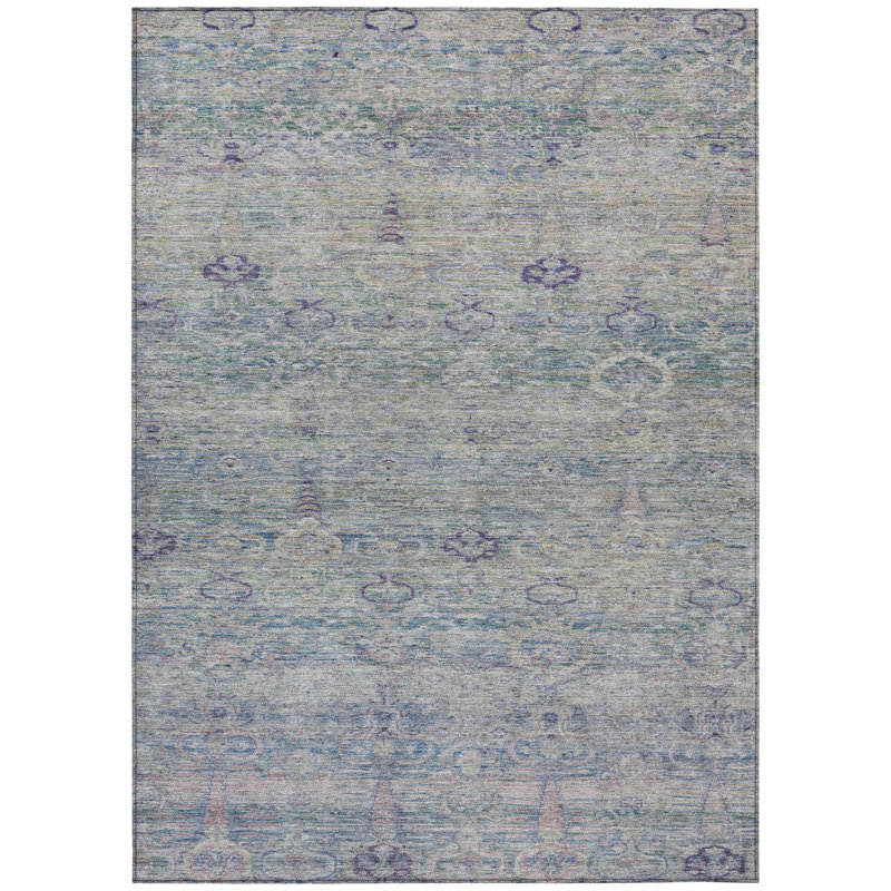 Tapis oriental lavable d'intérieur 5 pi x 8 pi prune et argent