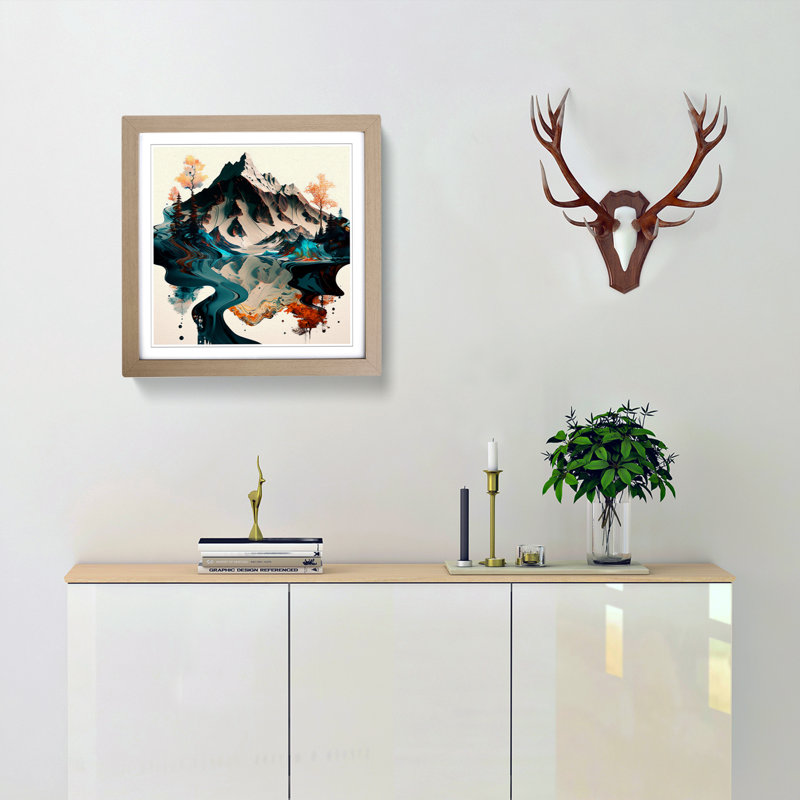Japanese Mountains Liquify - Single Picture Frame Print on Wood, Oak