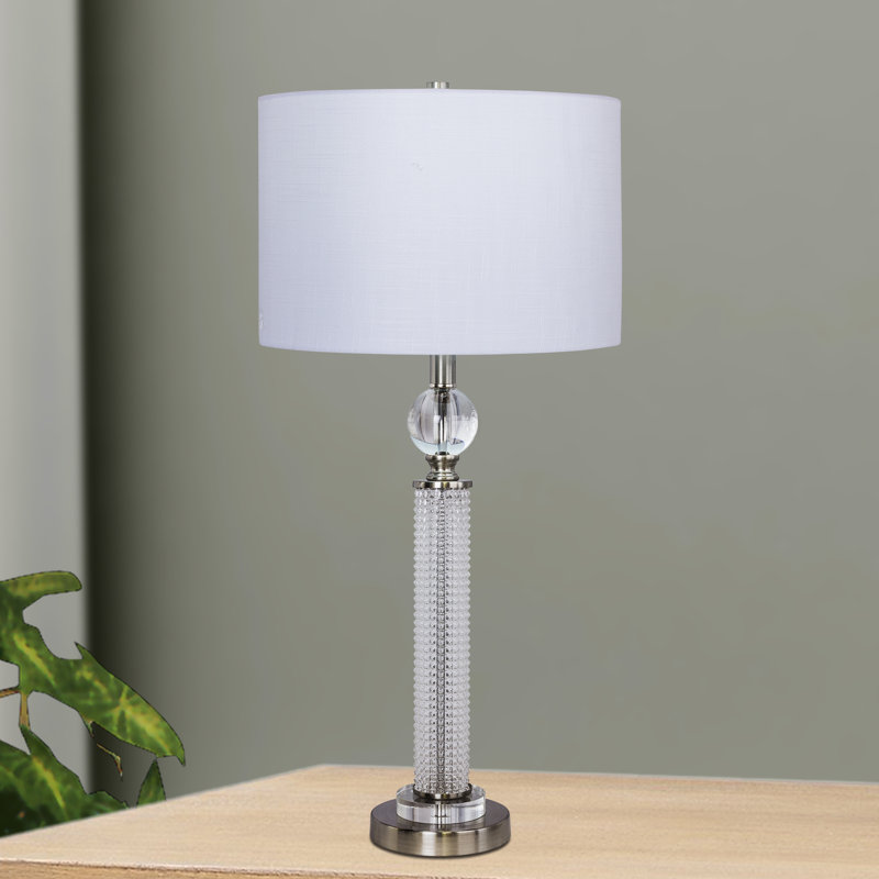 Riceboro Crystal Table Lamp, Brushed Steel, White