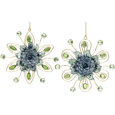 Jeweled Floral Ornament  - 5.25 Inches Set Of 6