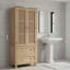Armoire de rangement en chêne et rotin à deux tiroirs et porte en lin