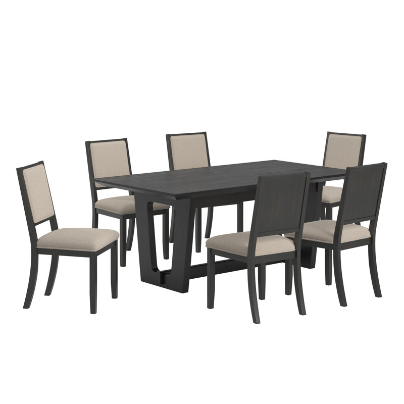Ensemble de salle à manger rectangulaire 72 "avec chaises en tissu Patino, Noir