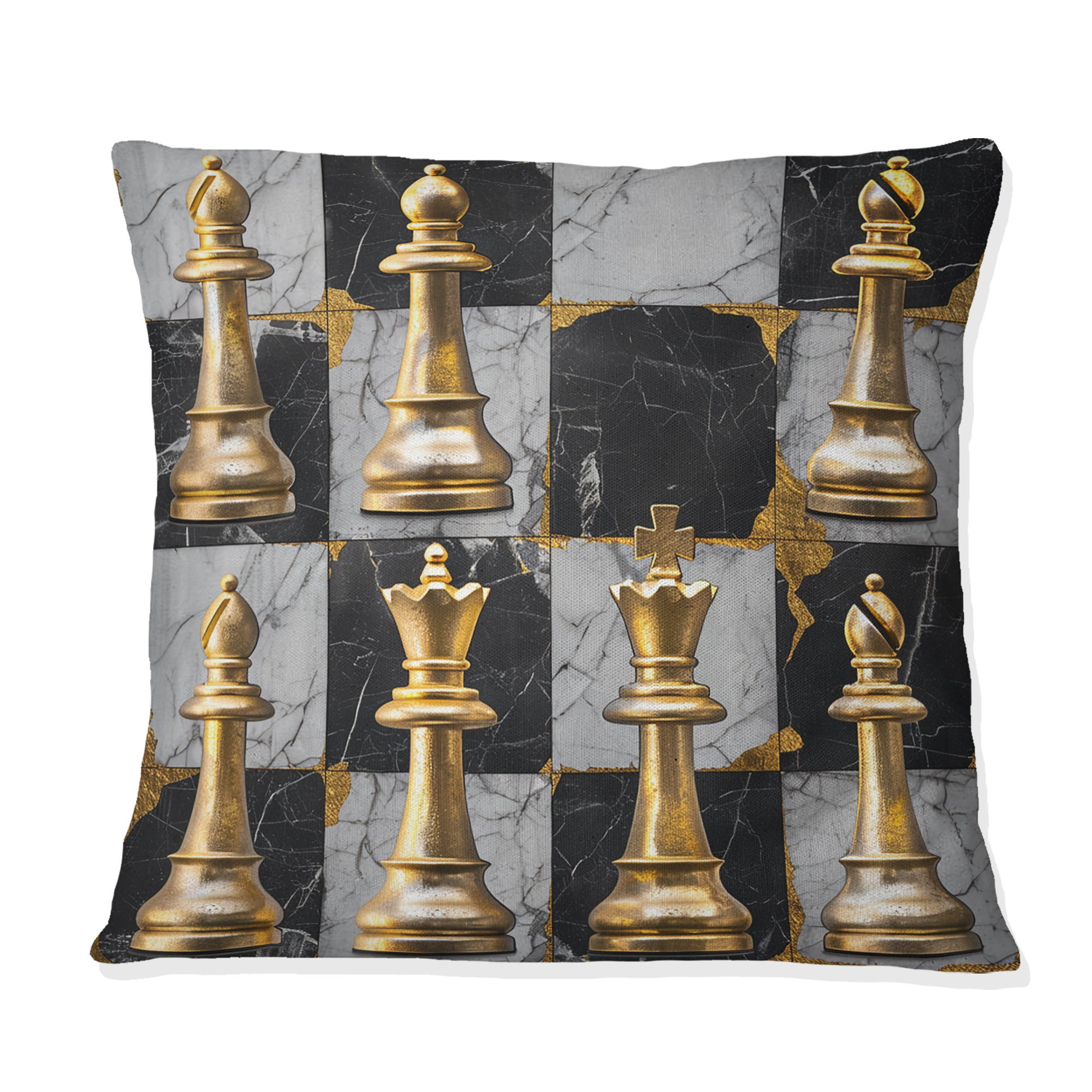 Design Art Gold Black Chess Pattern II - Tiles Pillow | Wayfair