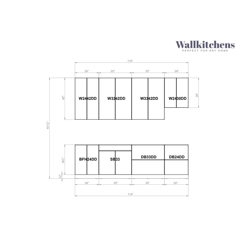 WALLKITCHENS FK-CONT - Cuisine complète moderne en panneau de fibres à densité moyenne l 114 po x P 24 po x H 101 