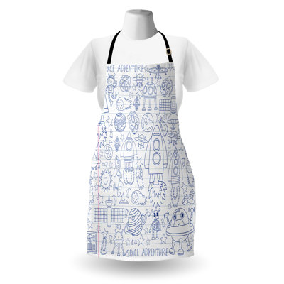Dakota Fields Cartoon Apron Unisex Cosmic Space Adventure Adult Size Violet Blue White