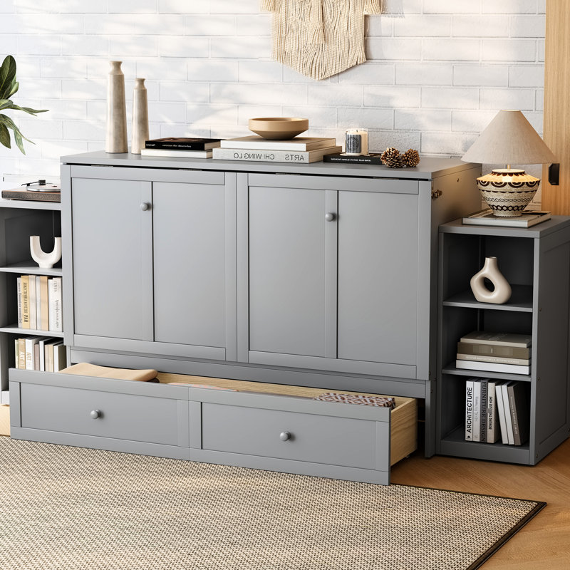 Grand lit gris, facile à assembler et à construire pour les bureaux à domicile avec tiroirs de rangement, conception minimaliste et espace efficace