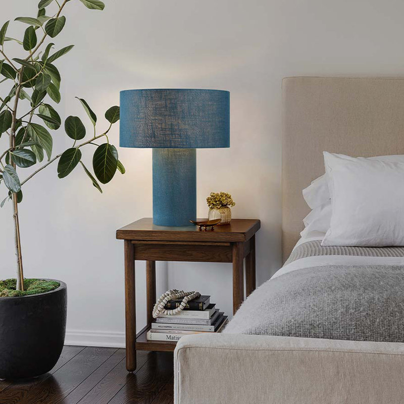 Lampe de table Moonlight - abat-jour en lin bleu ciel, gradateur, Bleu ciel