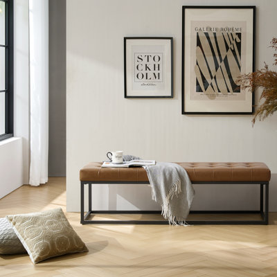Anahli Jemaine 60.5'' W Mid-Century Modern Vegan Leather Bench with Metal Legs