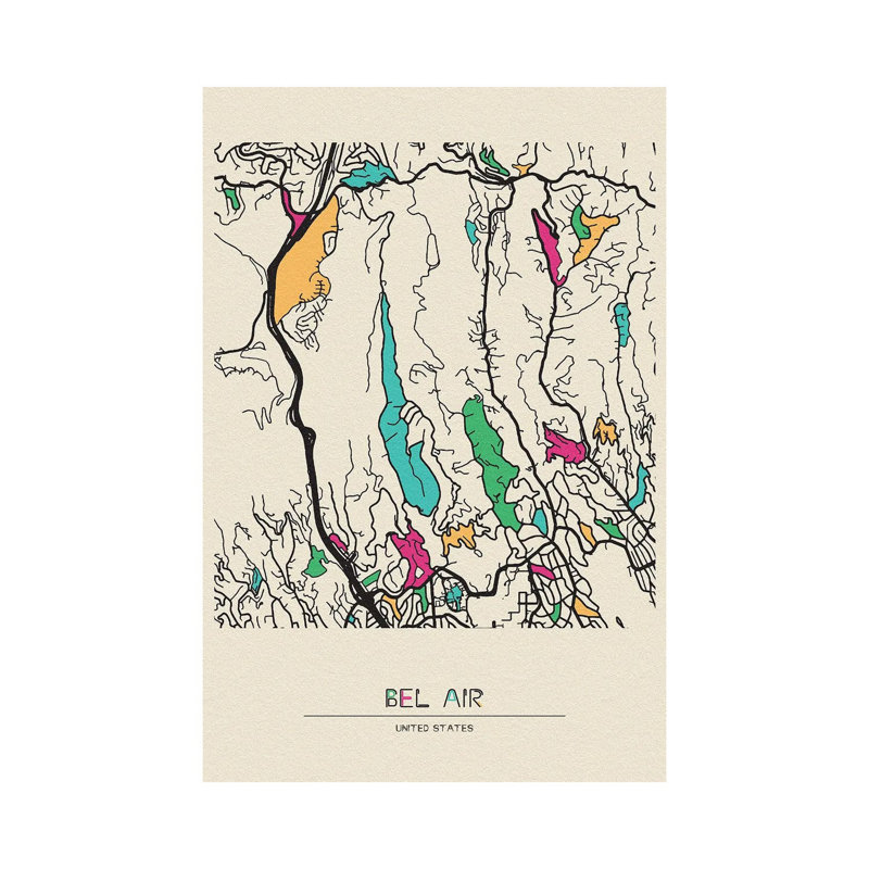 Bel Air, California Map by Ayse Deniz Akerman - Wrapped Canvas Gallery-Wrapped Canvas Giclée