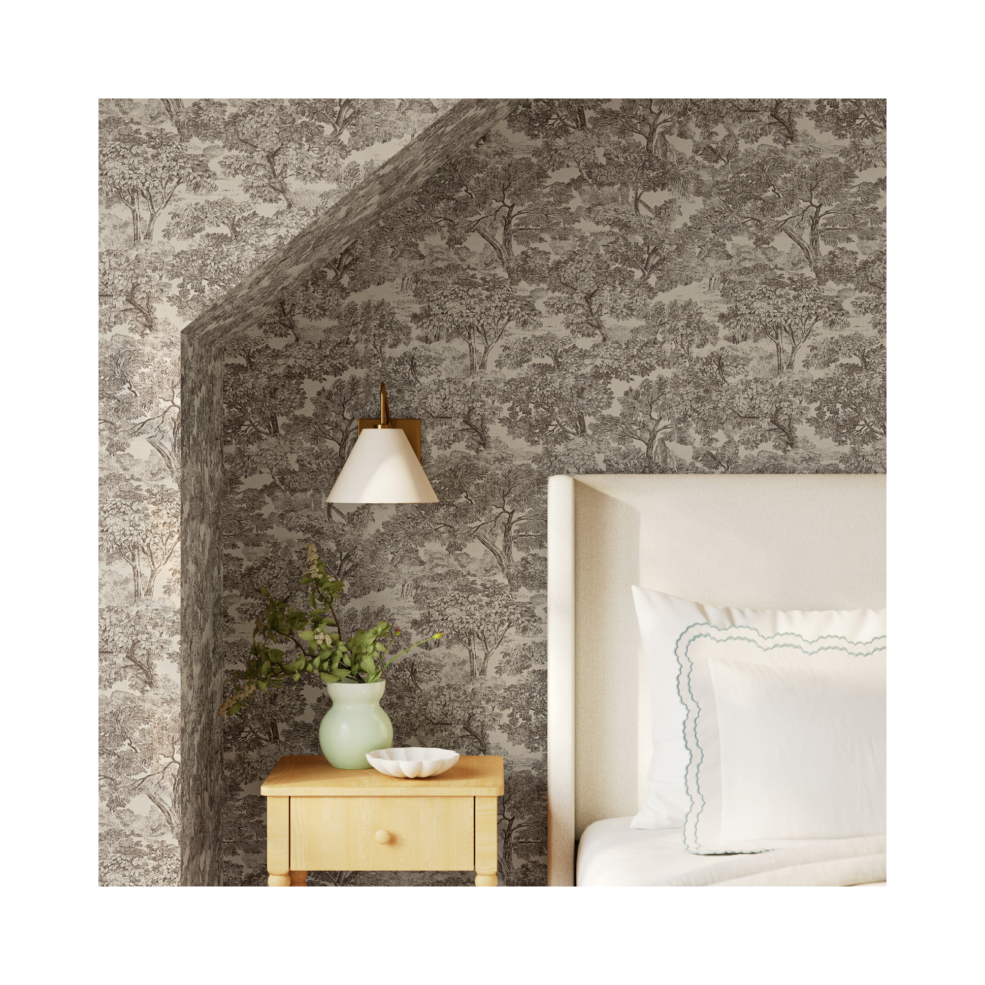 Otera Toile 33' x 20.5" Wallpaper Roll, Brown