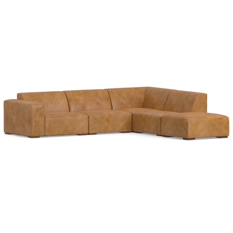 Rex Sectional Modular Sofa and Ottoman Set 116-inch-wide L-Shaped Leather Sofa and Matching 34-inch-wide Table Ottoman for Living Room