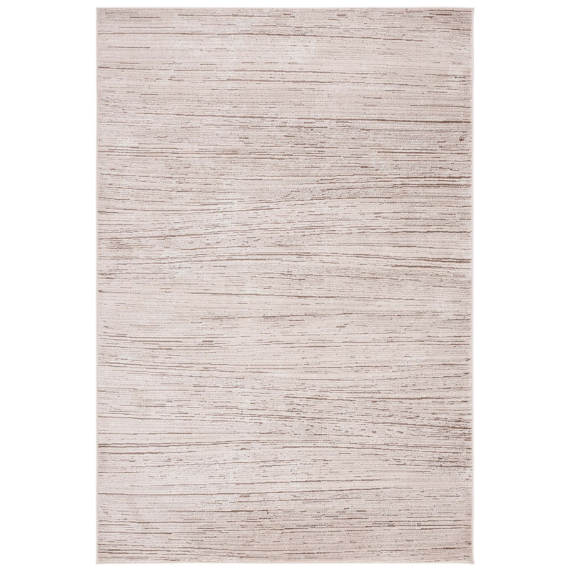 Tapis uni en polypropylène / polyester tissé à la machine en beige / beige foncé, Rectangle 8 pi x 10 pi