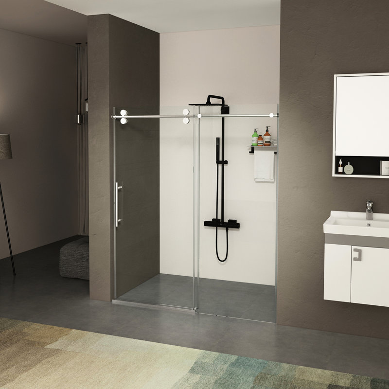 56 - 60 Inches Wide Sliding Shower Door With 8Mm Tempered Glass, Double Side Coating, Finish And Buffer Rust Stainless Steel, Water Sealing Design, Reversible Setup 60" 70" High 5/16" 8Mm  Easy