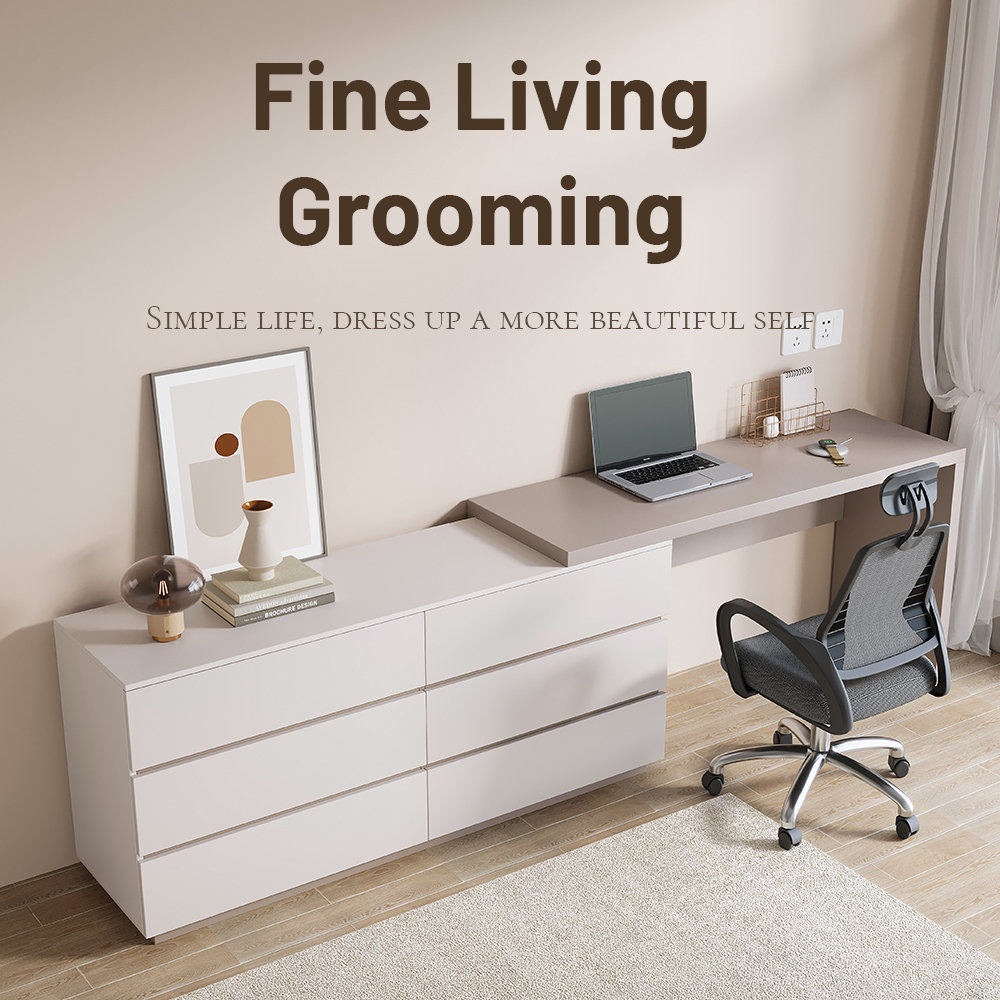 Orren Ellis Atascosa Modern Home Office Expandable Dresser Desk Combo With Storage With Drawers