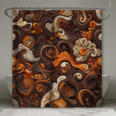 Brown Orange Swirls Shower Curtains Extra Long