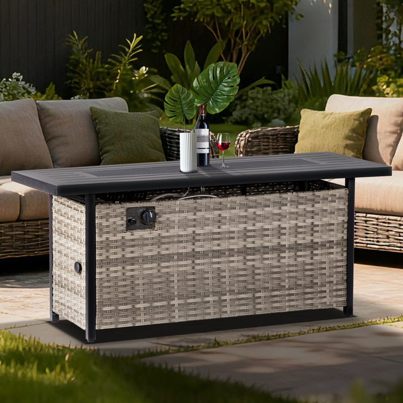 57" Propane Fire Pit Table,50000 Btu Gas Fire Pits Table With Lid &lava Rock& Waterproof Cover