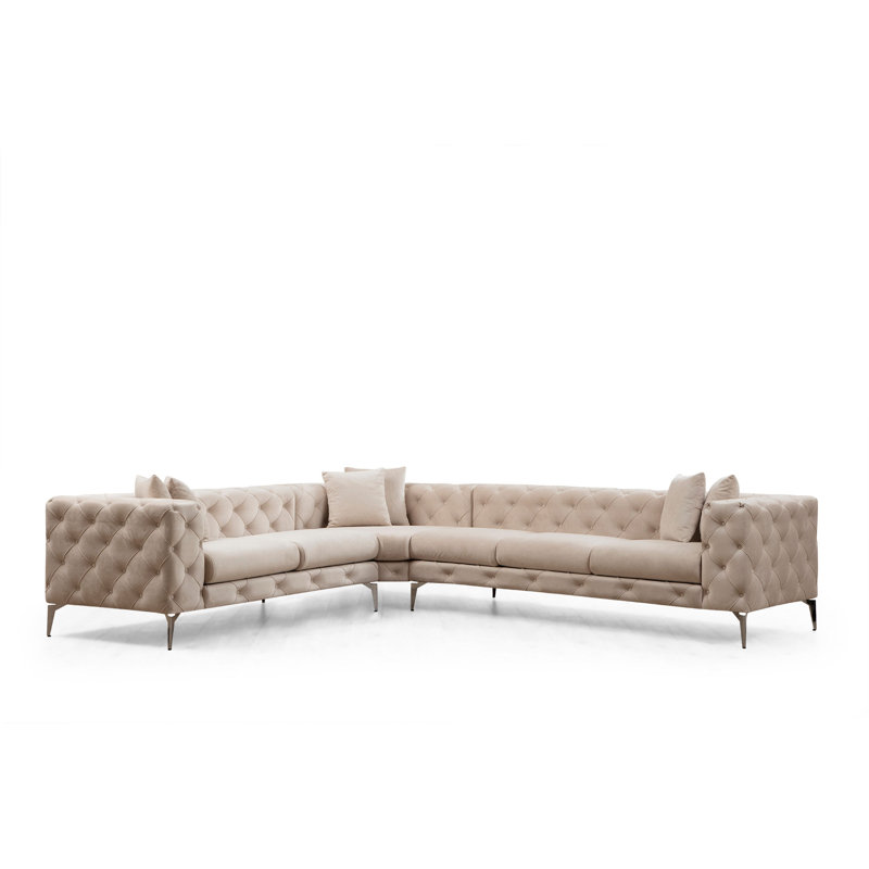 Upholstered L-Shaped Sectional Symmetrical, Beige Polyester Blend
