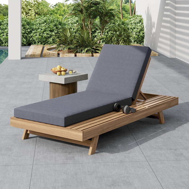 Lounge Chaise Set, Space Available On One Side, Acacia Wood In Light Brown With Water-Resistant Lounge Cushions (4 Inch Thick)