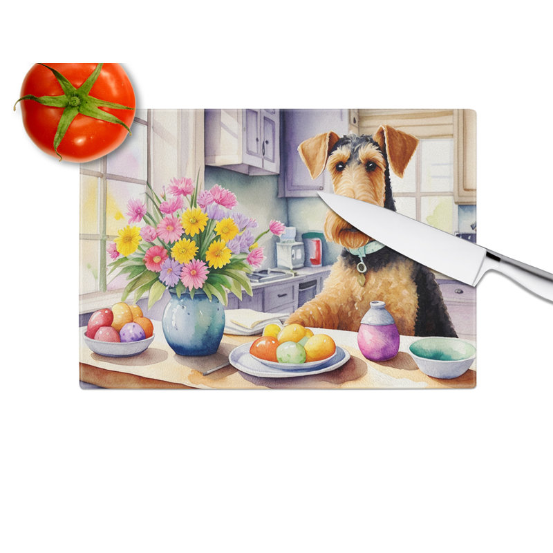 Planche à découper décorative en verre Airedale Terrier de Pâques