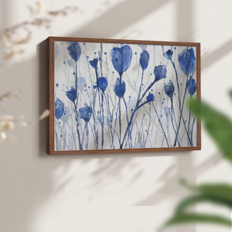 Blue Day Garden -Framed Print - Restickable, 16" H x 20" W, Walnut