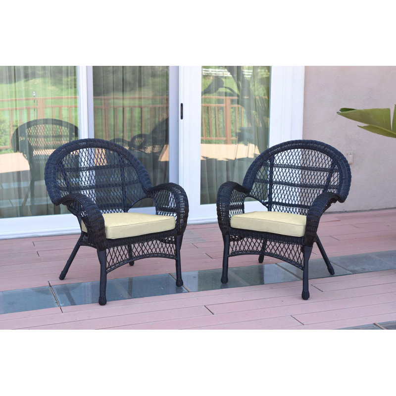 Maltby Wicker Outdoor Lounge Chair, Black, Ivory