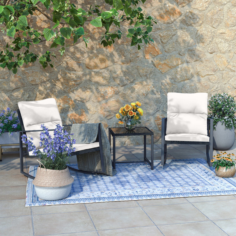 2 - Person Patio Dining Set with Square Table , Cushions Included, White