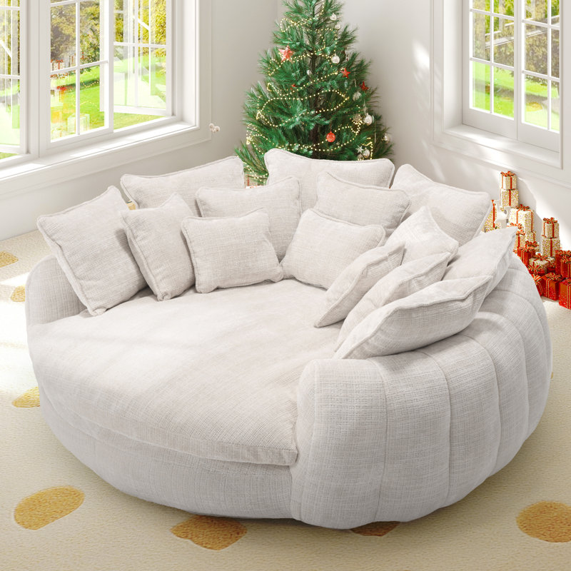 Canapé-lit de 81 po surdimensionné 81 po avec revêtement en chenille et 14 coussins, Beige