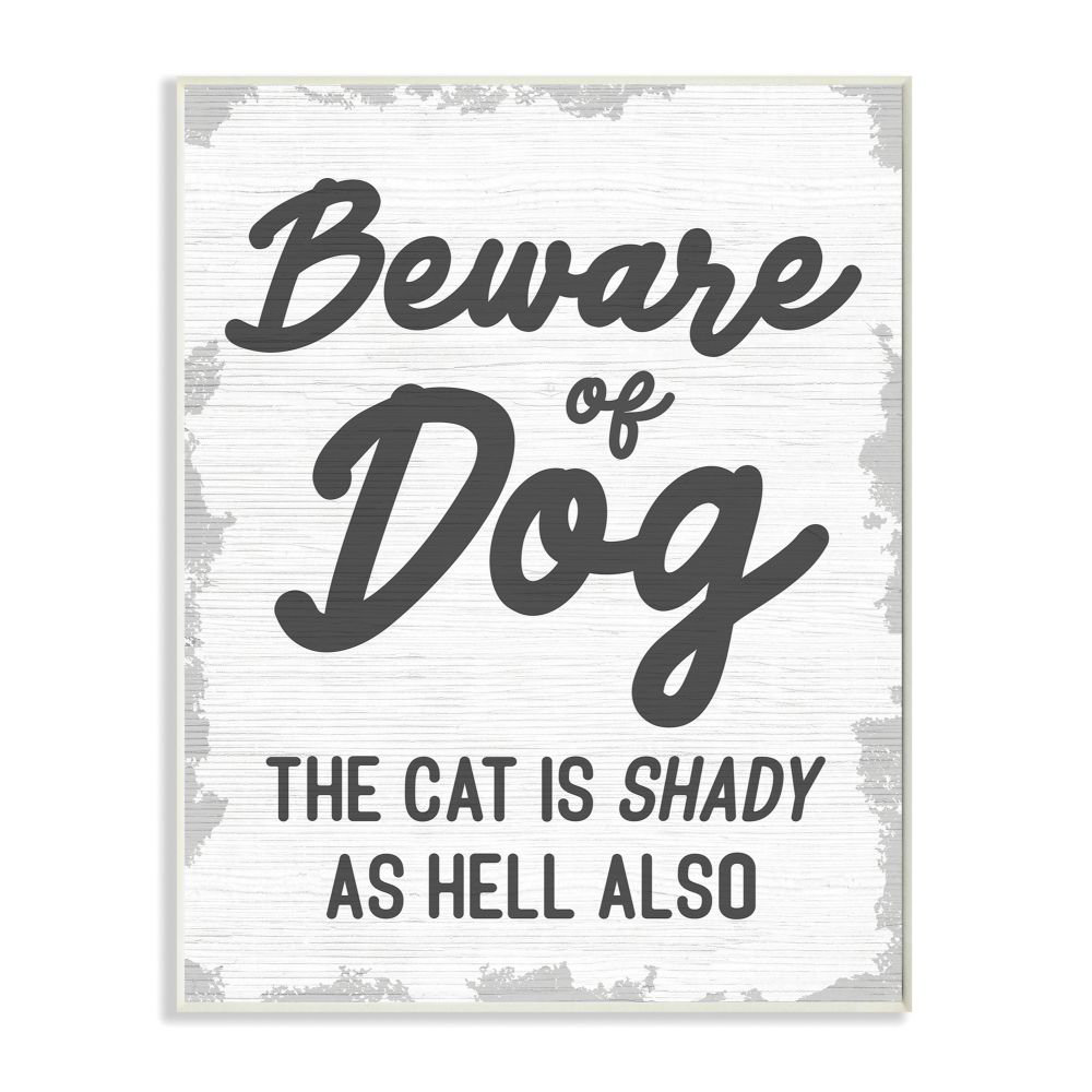 'Beware of Dog and Shady Cat Funny Pet Word Design' by Daphne Polselli - Graphic Art Print Latitude Run® 