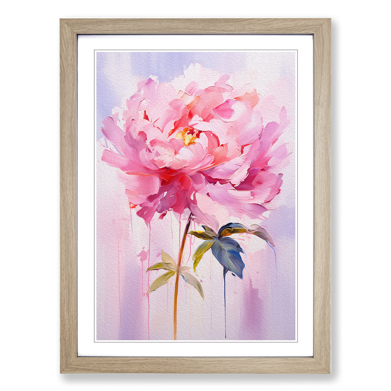 XYZ-FRM-V1223-5073 Peony Flower Gestural No.2 - Single Picture Frame Print on Wood, 64cm H x 46cm W x 2cm D, Oak