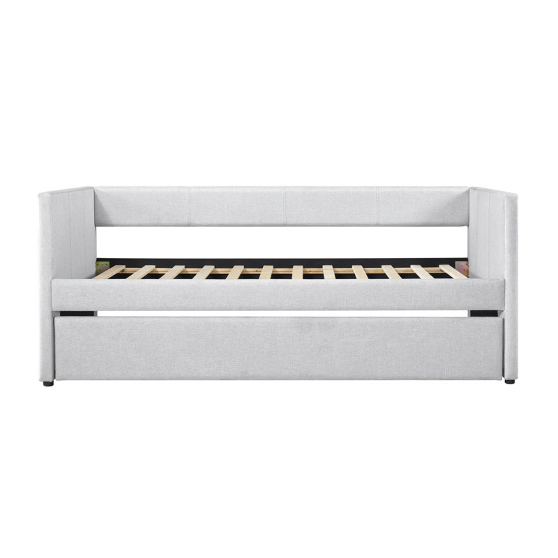 1Pc Daybed With Trundle Fabric Upholstery Wooden Frame Modern Home Furniture, Gray